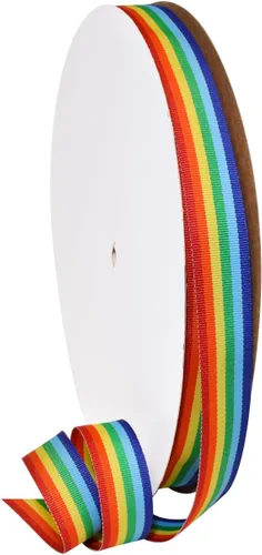 Miniatura 3 de Morex Ribbon Cinta decorativa a rayas de grogrén de poliéster, arco iris, 5/8 pulgadas
