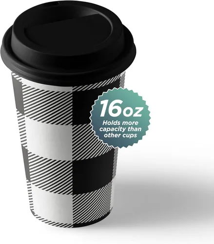 Miniatura 4 de Live It Up! Party Supplies Tazas desechables de café o chocolate caliente – Buffalo Plaid