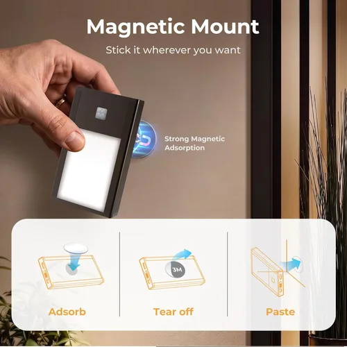Miniatura 7 de VST Luces nocturnas con sensor de movimiento, luces de escalera recargables con instalación de succión magnética para interiores, dormitorio, Negro