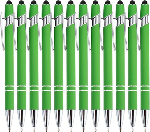 Miniatura 10 de PASISIBICK Bolígrafo negro de 12 piezas con punta de lápiz capacitivo, 2 en 1, elegante bolígrafo de metal para pantalla táctil, tinta negra, punta