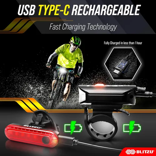 Miniatura 3 de BLITZU Juego de luces recargables tipo C ultra brillantes para bicicleta, faros delanteros y traseros para bicicleta, accesorios de bicicleta