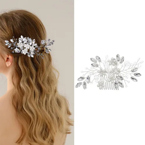 Miniatura 8 de Accesorios para el cabello nupcial hechos a mano con cuentas - Pinzas para el cabello y peines florales para mujer