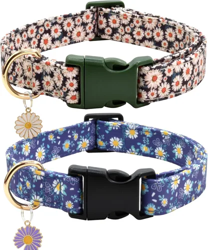 Miniatura 15 de Collar de perro con patrones de flores con accesorios, collares para perros de algodón suave para perros pequeños, medianos y grandes, hembras