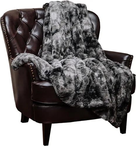 Chanasya Manta de Tiro de Piel Sintética de Lobo Premium - Suave, Mullida Sherpa y Minky - para Cama o Sofá - 60" x 70" - Gris