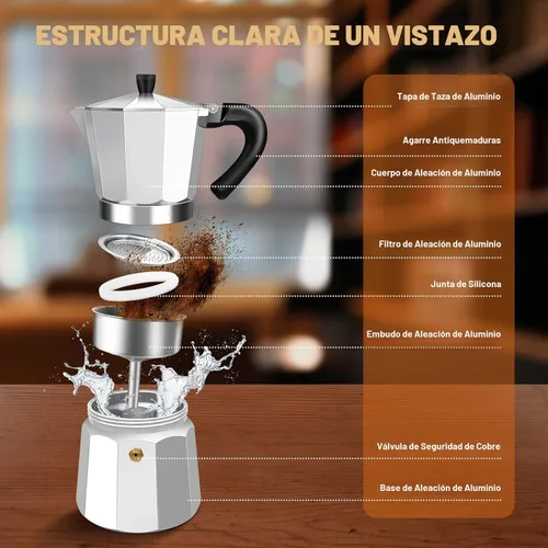 Miniatura 3 de Estufa de aluminio de 2 tazas de café expreso Moka Pot Express Percolator Italiano Classic Mocha Máquina de café para café italiano y cubano Plateado