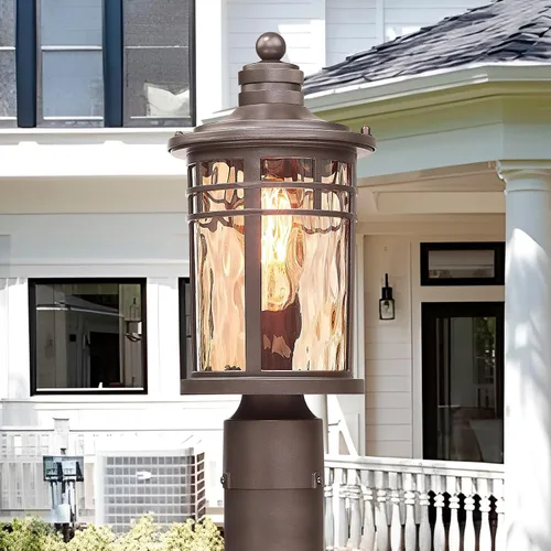 Miniatura 2 de Darkaway Luz de poste al aire libre, lámpara de poste de luz, carcasa de aluminio impermeable con vidrio ondulado ámbar para entrada de camino