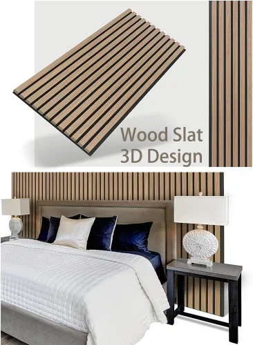 Miniatura 4 de Paneles de listones de chapa de madera acústica para decoración de paredes interiores y techos 3D sin costuras empalmadas absorbentes de sonido