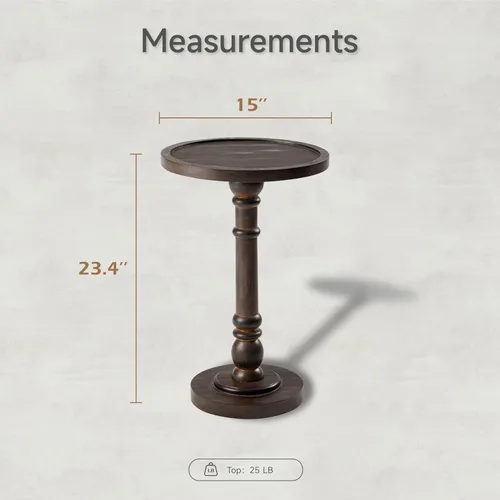 Miniatura 3 de COZAYH Mesa de pedestal rústica tradicional, mesa auxiliar redonda con acabado envejecido estilo granja para espacios pequeños, color marrón oscuro
