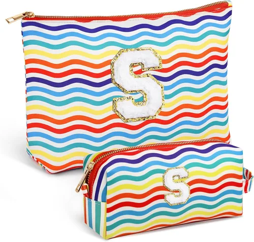 Miniatura 56 de Bolsa de viaje de maquillaje con monograma de 2 piezas para regalos de niñas adolescentes, bolsa de cosméticos para niñas, bolsa de aseo de viaje