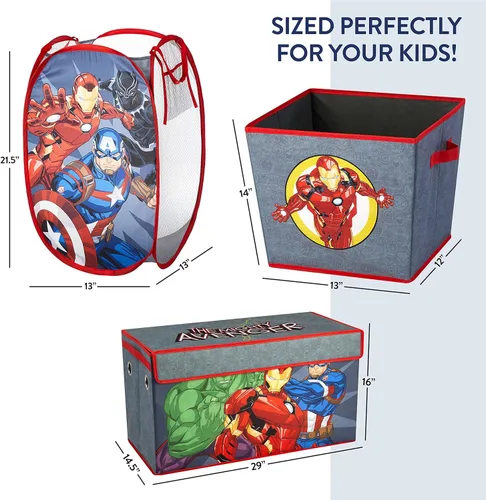 Miniatura 3 de Marvel The Avengers - Juego de soluciones de almacenamiento de 4 piezas con cesta desplegable, baúl de almacenamiento plegable y 2 contenedores