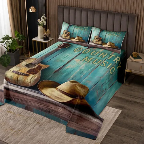 Miniatura 61 de Castle Fairy Cowboy Boots Bedspread Twin Size Bohemia Musical Guitar Coverlet Set Boys Bedroom Present Western Rustic Cowgirl Decor Bedding Set