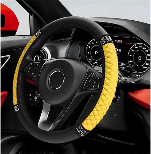 Miniatura 6 de Funda para volante de coche brillante, protector de volante de 15 pulgadas con diamantes de imitación de cuero suave, fundas de volante auto