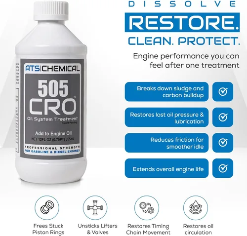 Miniatura 3 de ATS Chemical Tratamiento del sistema de aceite 505 CRO, aditivo de aceite de motor de 12 onzas, limpia los lodos, reduce las emisiones, ralentí