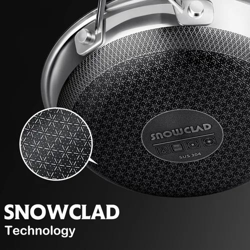 Miniatura 7 de SNOWCLAD - Juego de ollas y sartenes antiadherentes, 10 piezas de juego de utensilios de cocina de acero inoxidable híbrido, sartenes