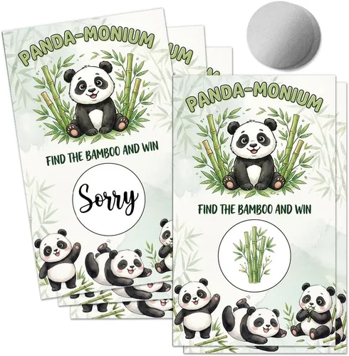 50 tarjetas de juego Panda-Monium para rascar, divertidas tarjetas de Pandas para fiestas de cumpleaños, fiestas de cumpleaños y amantes de los