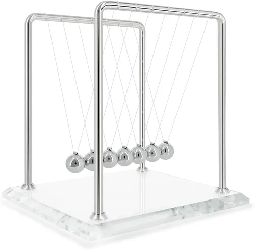 Newtons - Péndulo de cuna con 7 bolas, bola de equilibrio de más de 60 segundos, base de vidrio, dispositivo de ciencia física para el hogar y la
