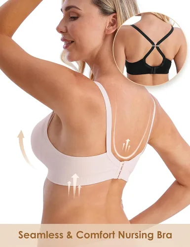 Miniatura 4 de HOFISH Sujetador de lactancia de maternidad para lactancia materna, embarazo, cuello en V profundo, camiseta sin varillas, con extensores y clips