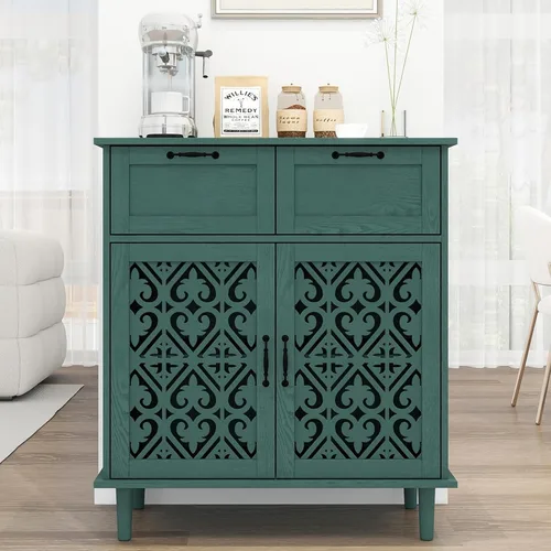 Miniatura 10 de Armario de almacenamiento de cocina con cajones - Armario decorativo con puerta tallada, aparador de piso buffet con almacenamiento, pequeña