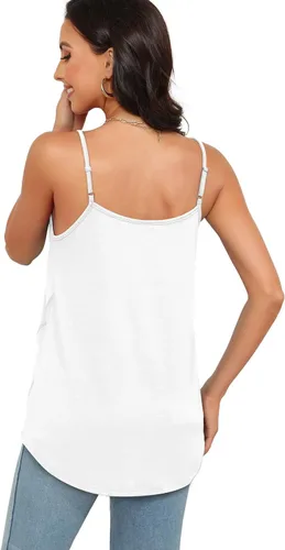 Miniatura 4 de WIHOLL Camiseta sin mangas para mujer, cuello en V, tirantes delgados ajustables, ajuste holgado, sin mangas, casual, dobladillo curvado de verano