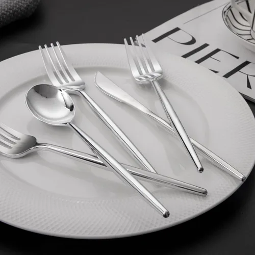 Miniatura 4 de LIYH 102 piezas de cubiertos de plástico plateado – Juego de cubiertos de plástico de alta resistencia, utensilios desechables, cuchillos, 102 plata