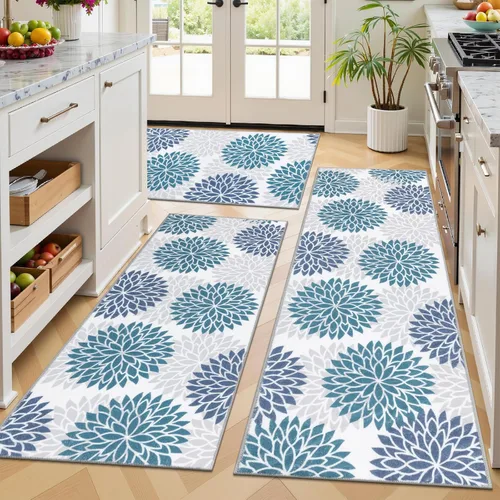 Miniatura 15 de Ileading Juego de 3 alfombras de cocina bohemias con corredor, alfombra de cocina, alfombras y tapetes antideslizantes lavables para cocina, suelo