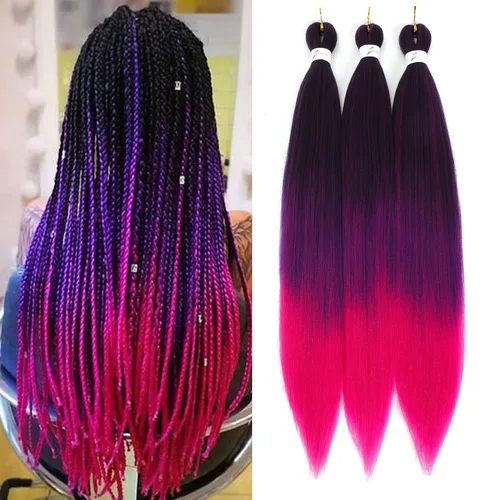 Miniatura 60 de Extensiones de cabello trenzado preestirado colorido, 3 colores, mezcla de cabello trenzado para niñas, 26 pulgadas, 3 paquetes