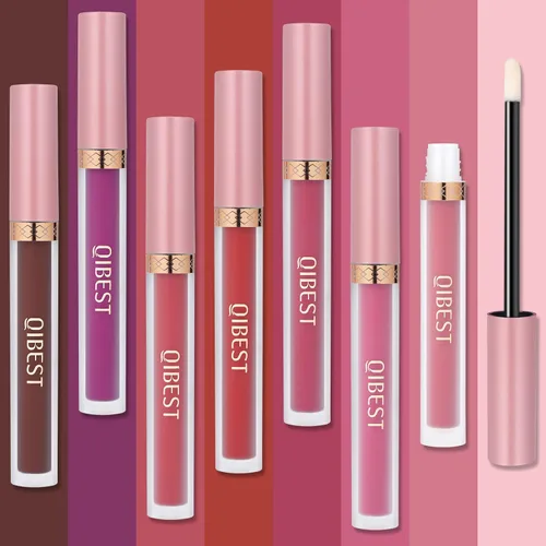 Miniatura 6 de QiBest 7 piezas de lápiz labial líquido mate y 1 pieza de set de maquillaje para labios voluminizadores, set de maquillaje de labios pigmentado