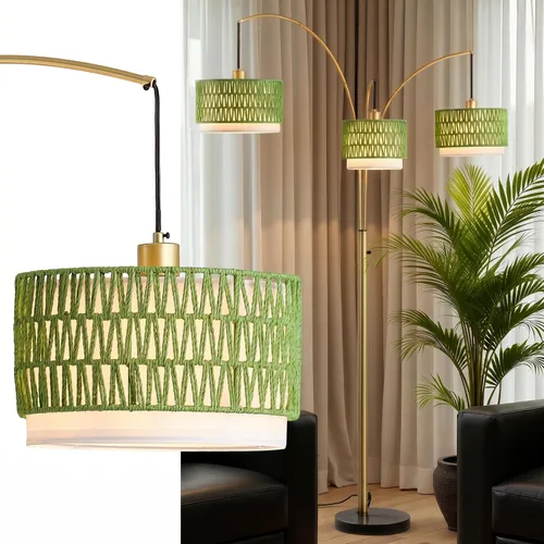 Miniatura 12 de Lámpara de pie de ratán para sala de estar, lámpara de pie boho de 80 pulgadas de altura con interruptor giratorio, lámpara de arco de 3 luces