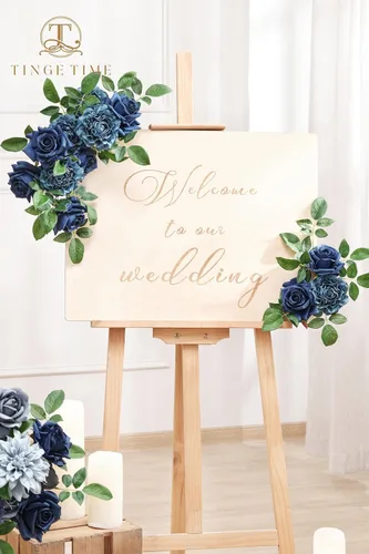 Miniatura 4 de TINGE TIME 16 rosas artificiales de seda de aspecto real, mezcla de color azul, rosa falsa con tallo para ramos de boda, centros de mesa