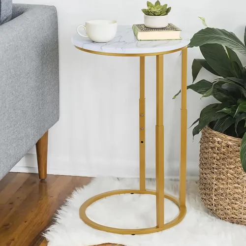 Serteaw Mesa auxiliar en forma de C, mesa auxiliar resistente para sofá, mesita de noche, espacio pequeño, bandeja para TV, soporte para tocadiscos,