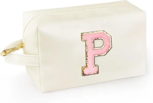 Miniatura 44 de Bolsa de maquillaje personalizada con inicial con asa, bolsa de cosméticos de preparación con bolsillo interior con cremallera, 8, 9, 10, 11, 12