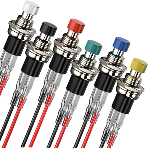 Miniatura 10 de Interruptor de botón momentáneo, 1A 250V AC SPST Mini interruptores de botón con cable normal cerrado (NC) tapa negra - 10 piezas