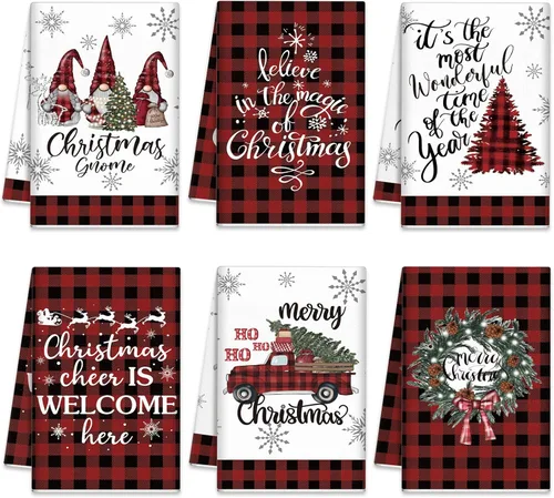 Miniatura 7 de FuWeave 6 piezas de toallas de cocina de Navidad para granja, toallas de mano de invierno 21.26 x 14.17 pulgadas, toallas de cocina absorbentes
