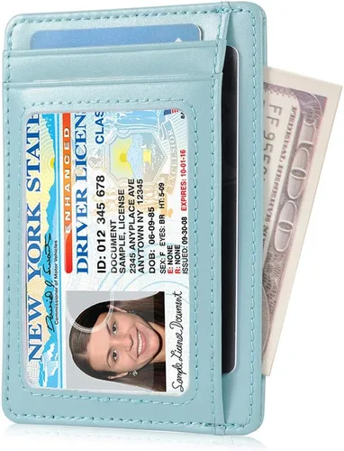Miniatura 2 de Slim RFID - Soporte para tarjetas con sistema de bloqueo, billetera de cuero de bolsillo frontal minimalista para mujer