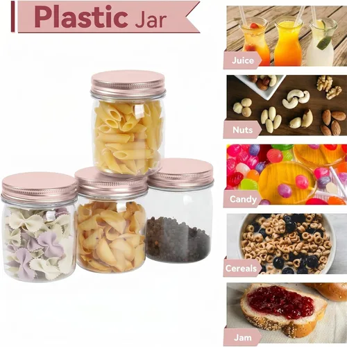 Miniatura 4 de novelinks Tarros de plástico transparente de 8 onzas con tapas herméticas, paquete de 16 tarros de plástico con tapas de 8 onzas, recipientes de Oro
