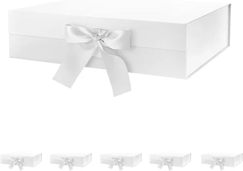 Miniatura 45 de BLK&WH Caja de regalo de 9 x 6.5 x 3.8 pulgadas, caja de regalo negra, caja de padrino, caja plegable con tapa de cierre magnético para embalaje
