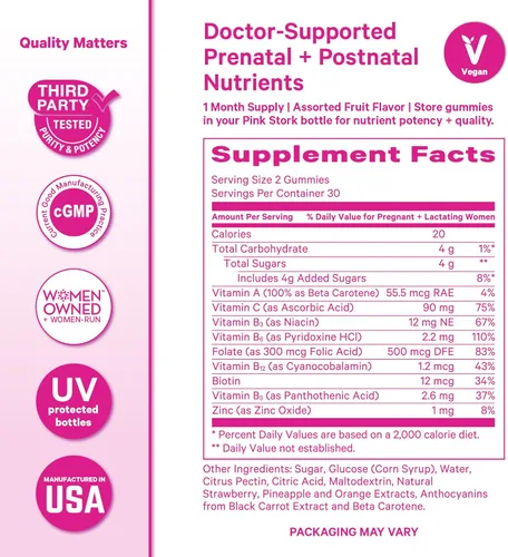 Miniatura 6 de Pink Stork Fertilidad + vitaminas prenatales + gomosas posnatales – Apoyo completo para el viaje de la maternidad – Multivitamínico con folato