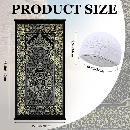 Miniatura 2 de Mindsoft 10 alfombras de oración musulmana islámica con sombreros Kufi, gorra de oración, cuentas de oración musulmanas Tasbih, brújula portátil