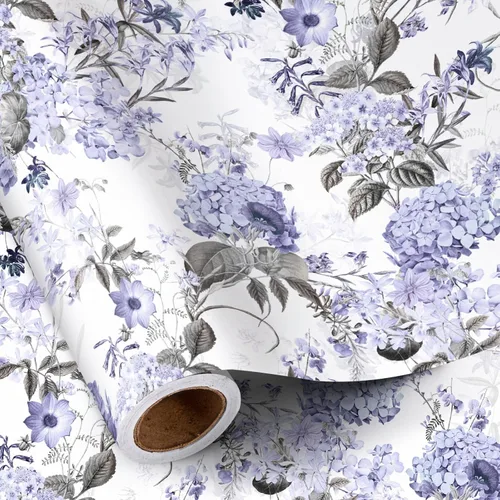 Miniatura 16 de RUSPEPA Papel de regalo reversible floral para niñas y mujeres, mini rollo, acuarela azul floral y azul sólido papel de regalo para cumpleaños, Rosa