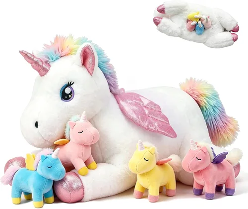 Miniatura 11 de MMguai Peluche Suave de Bulldog Lindo Bulldog Francés Animales de Peluche con 4 Peluches de Cachorro Bebé en su Barriga, Almohada Blanda Grande