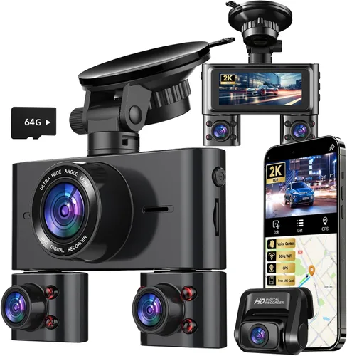 Miniatura 11 de Cámara de tablero de 360° frontal y trasera en el interior, cámara de tablero de 4 canales para automóviles FHD 1080Px4, Wi-Fi integrado, pantalla