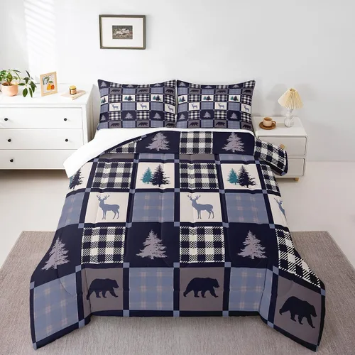 Miniatura 17 de Erosebridal Juego de edredón de campamento para niños y niñas, ropa de cama de campista tamaño twin, edredón vintage de campamento feliz