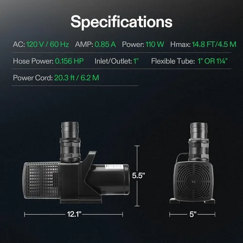 Miniatura 5 de VIVOSUN Bomba de agua sumergible 1982 GPH, bomba de estanque de 110 W, bomba de acuario ultra silenciosa con altura de elevación de 14.8 pies