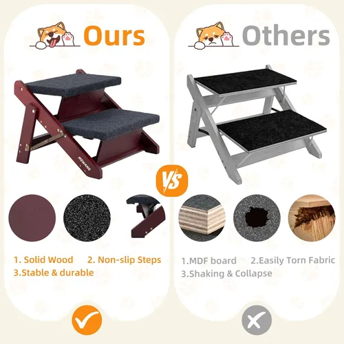 Miniatura 6 de MEWANG - Escaleras de madera para mascotas/escalones para mascotas, escaleras plegables 2 en 1 y rampa para camas y autos, escalera portátil