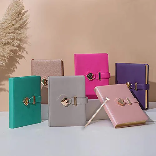 Miniatura 3 de Diario con cerradura en forma de corazón con llave, cubierta de cuero PU, organizador personal, cuaderno secreto para niñas y mujeres, tamaño B6