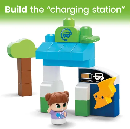 Miniatura 5 de MEGA BLOKS Fisher-Price - Bloques de construcción para niños pequeños, Green Town Charge & Go Bus con 34 piezas, 2 figuras, niños a partir de 1 año