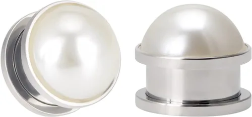 Miniatura 5 de Qmcandy 2 unidades de túneles de oreja de perlas de acero inoxidable, doble acampanada, tapones de tornillo para perforación 2G-58 pulgadas
