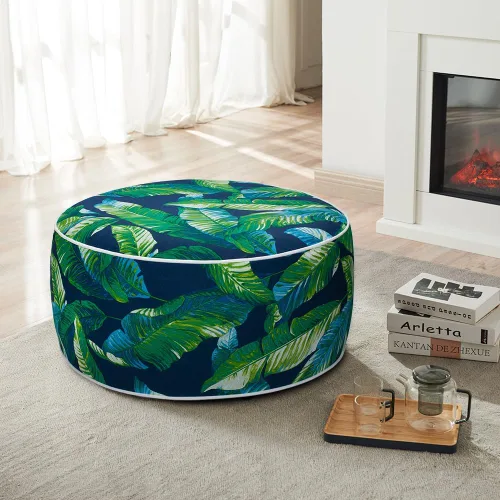 Miniatura 2 de Magpie Fabrics Taburete inflable otomano D20 x H9, reposapiés redondo para exteriores, portátil, para patio, viajes, camping, hojas de laguna verdes