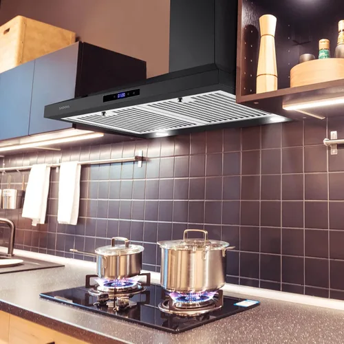 Miniatura 4 de SNDOAS Campana extractora negra de 30 pulgadas, campana de cocina de acero inoxidable montada en la pared con controles táctiles, convertible