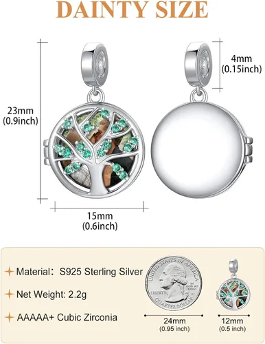 Miniatura 11 de Custom4U Photo Charms for Bracelets 925 Sterling Silver/Gold Plated Heart/Tree of Life/Round Charm Bead Personalized with Picture Custom